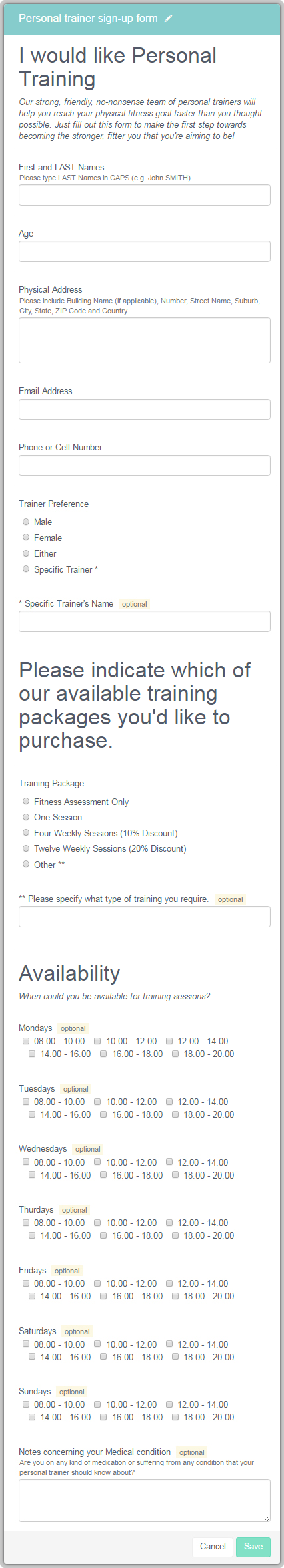 Signing up for personal trainer sessions