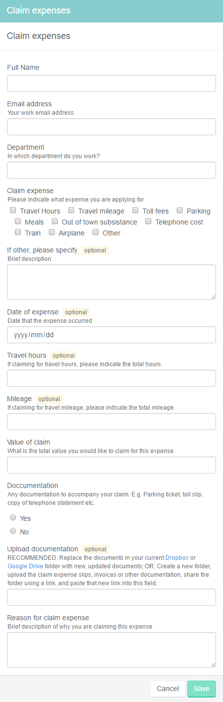 Expense claims form