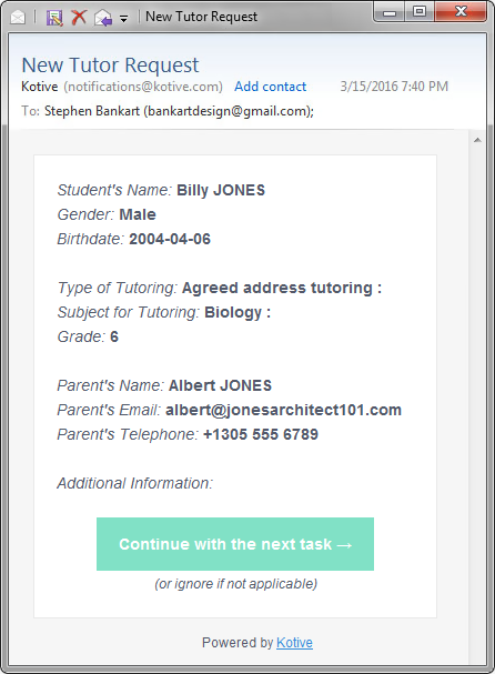 New tutor request email