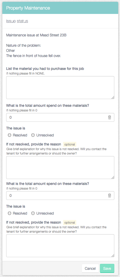 The handyman captures the information relating to the status of the issue