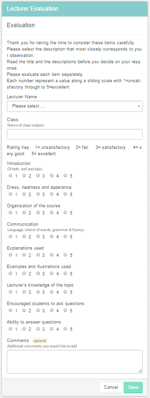 Lecturer evaluation form