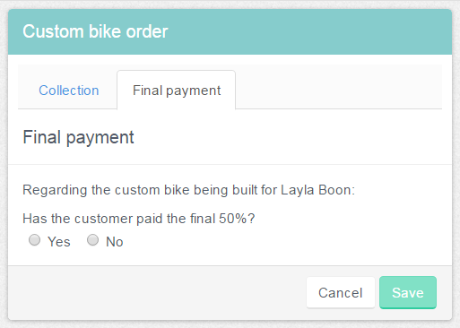 If 'No' is selected, the client is sent a reminder to pay the outstanding balance.