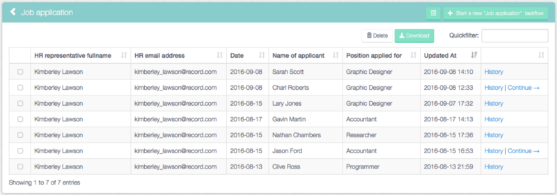 A workflow report that HR and the manager can use to see all the job applications.