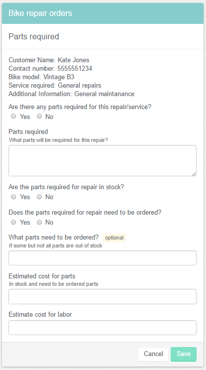 Parts required