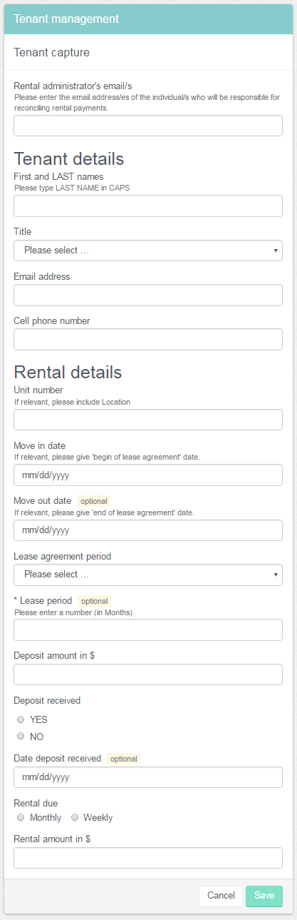 Dora fills out a form like this for each tenant to start the process.