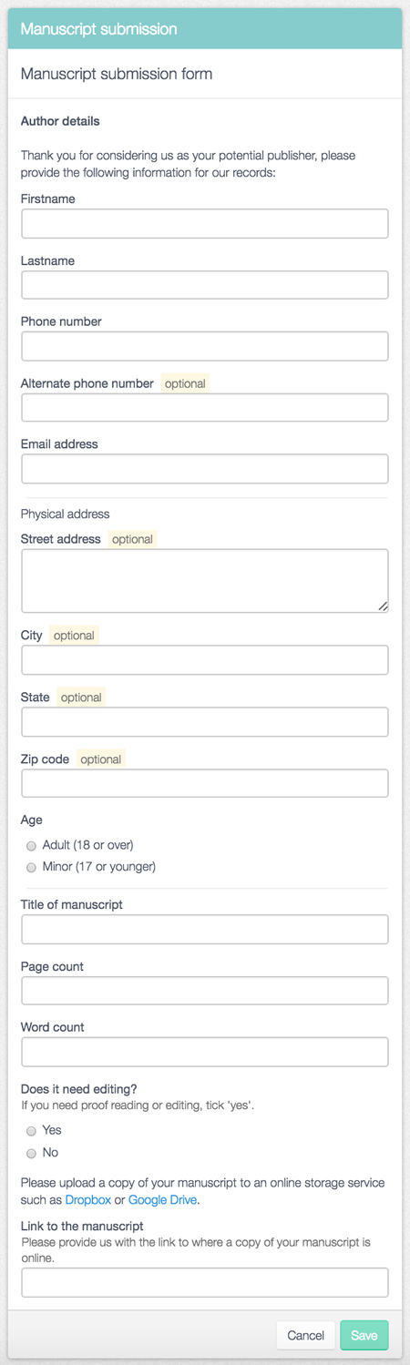 Manuscript submission form