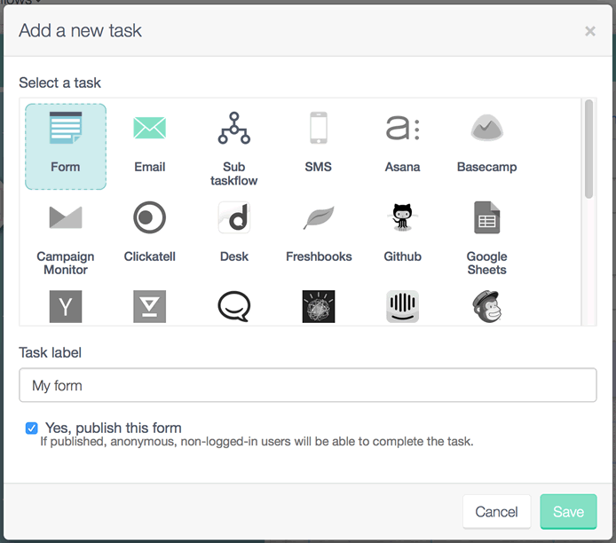 Adding a published task to a workflow