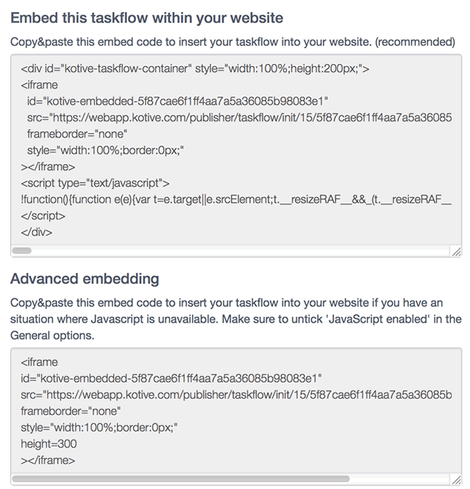 Embedding options for your workflow under Workflow settings