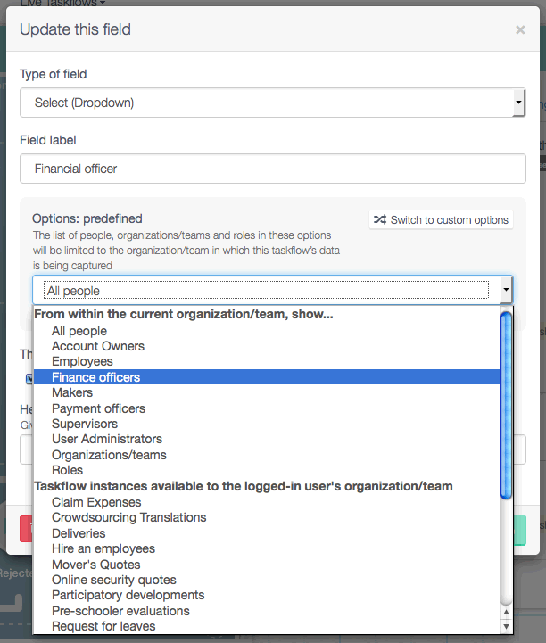 We included the financial officer as radiobutton options