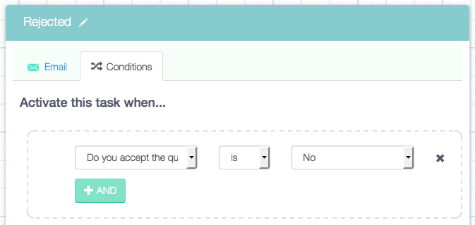Condition specified for the 'Rejected' email in the Designer.