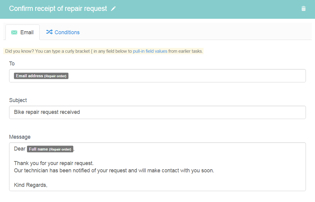 Confirm receipt of repair request