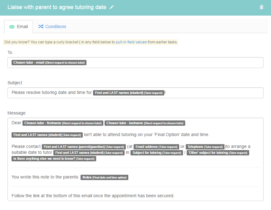 Liaise with parent to agree tutoring date